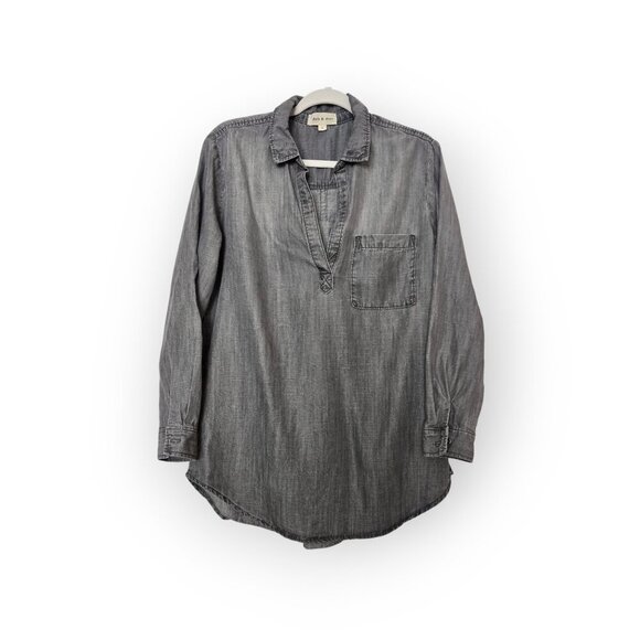 Cloth & Stone Gray Chambray Tunic Top Women’s Size L Long Sleeve V-Neck Pullover - Picture 1 of 13